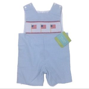 Petit Bebe Anavini Boys Smocked Flag Shortall Outfit July 4th Clothing